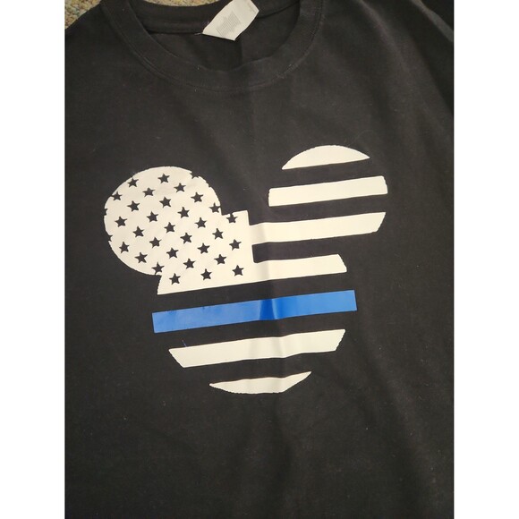 Disney Mickey Mouse "Thin Blue Line" American Flag Black T-Shirt Size L - Picture 2 of 6